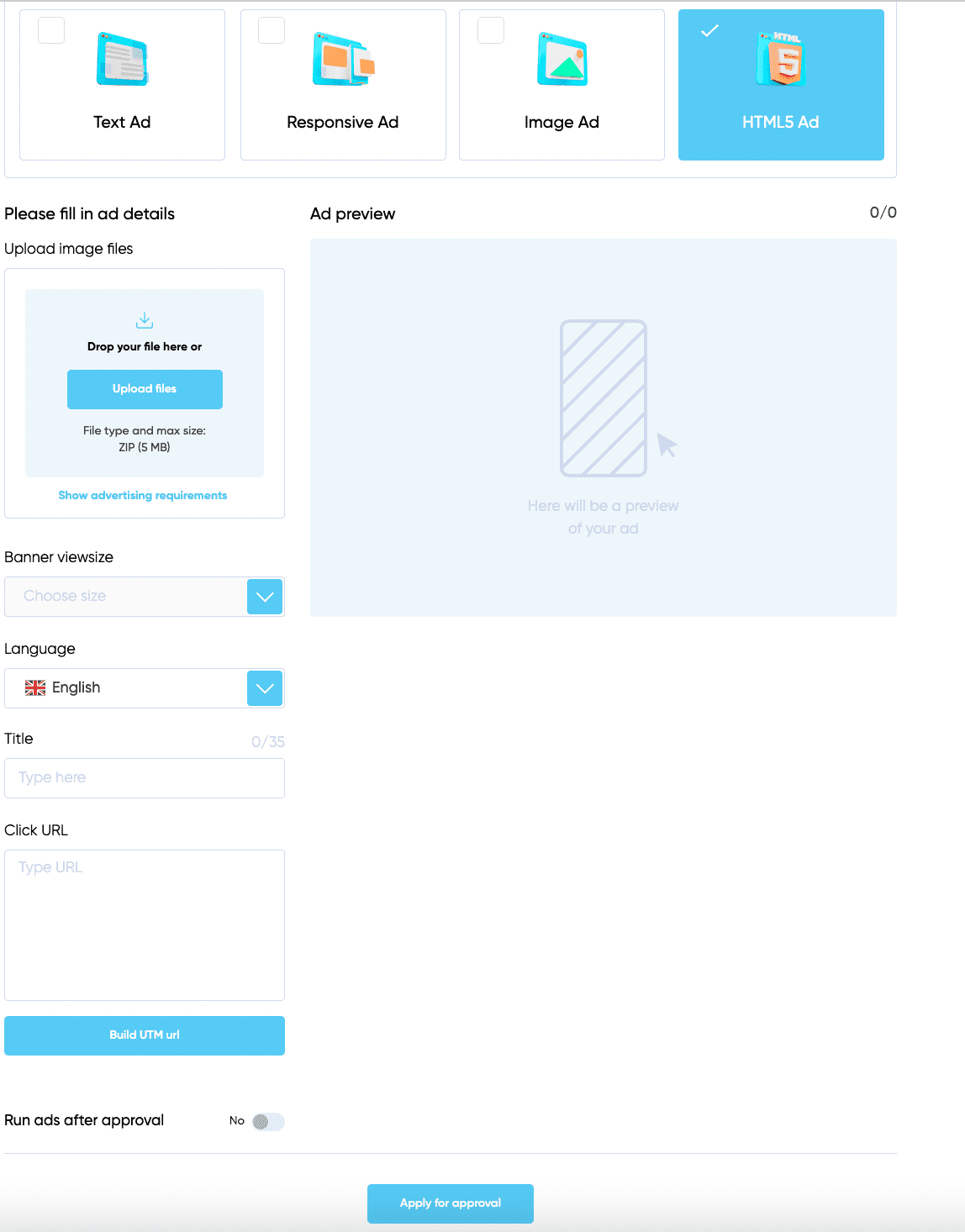 creating creatives type 'html5 ad'