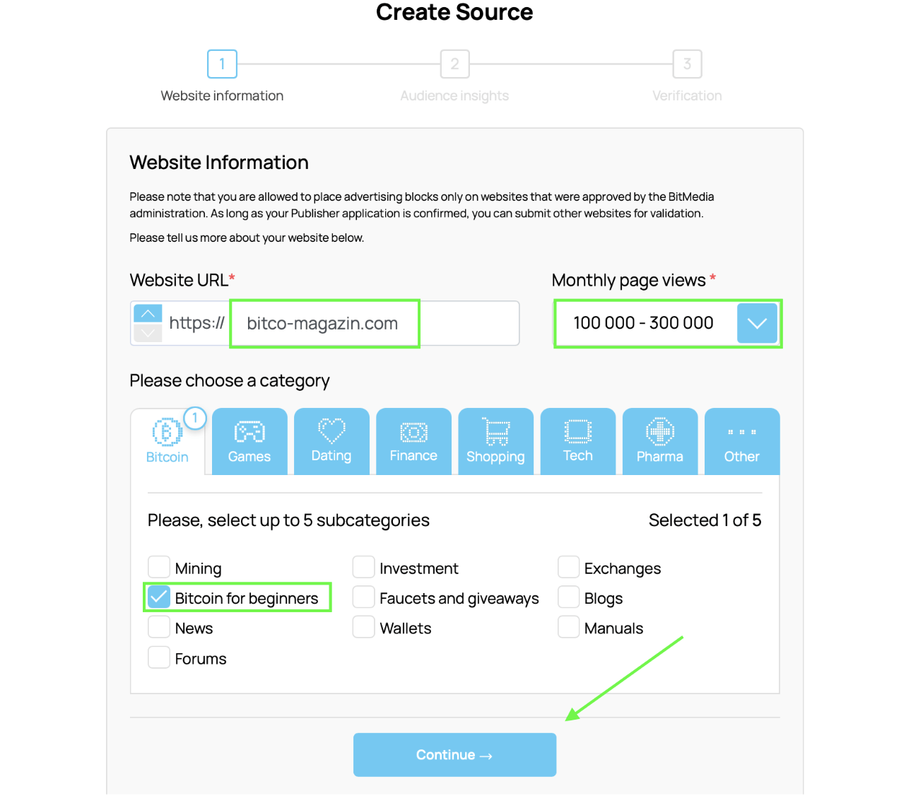 Fill in Your Site Information