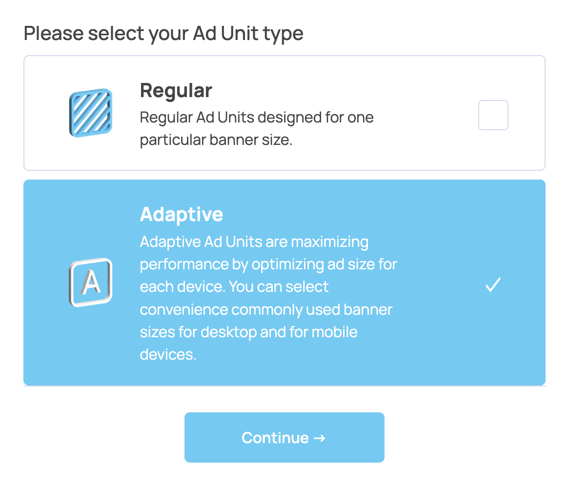 Select an Ad Unit Type