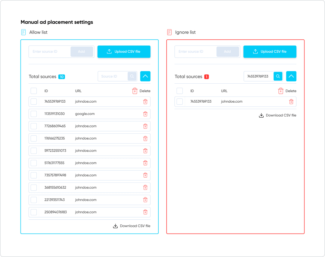 ad settings interface