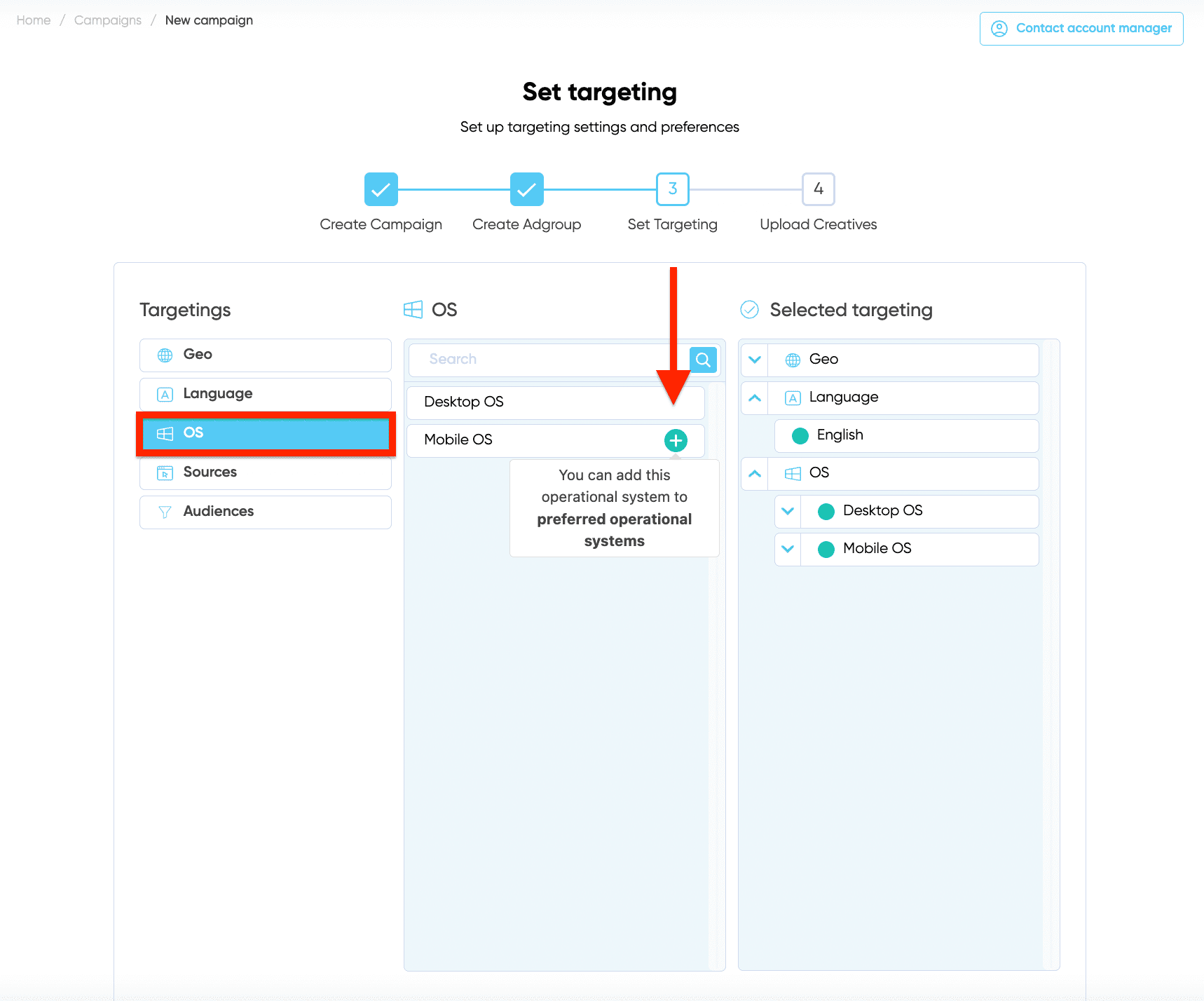 creating campaign targeting os