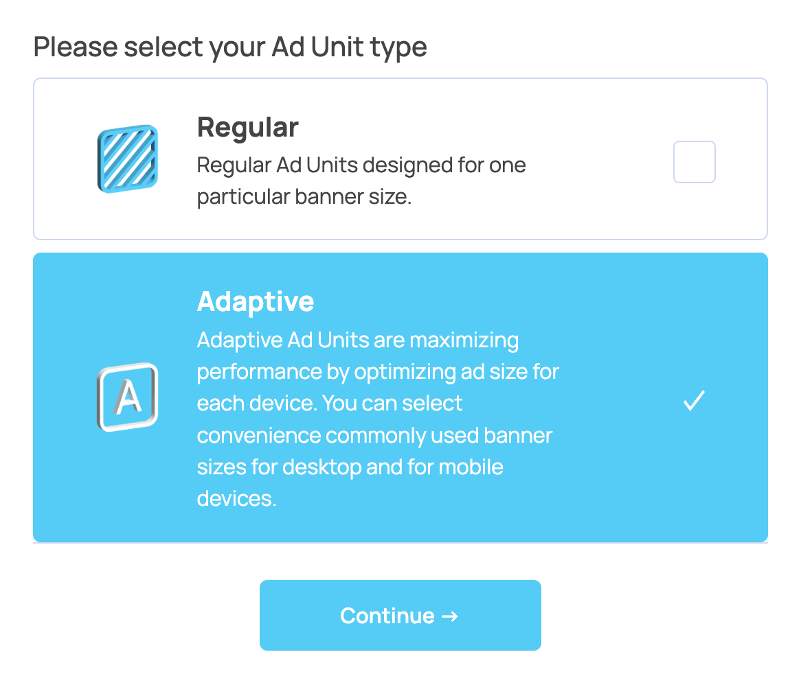 Select an Ad Unit Type