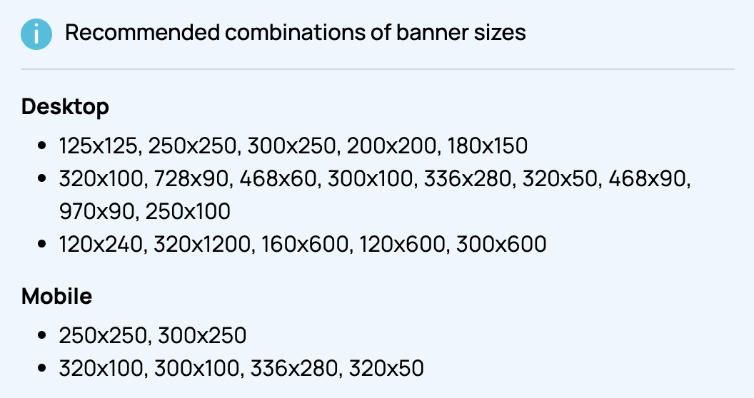 Choose Ad Unit sizes