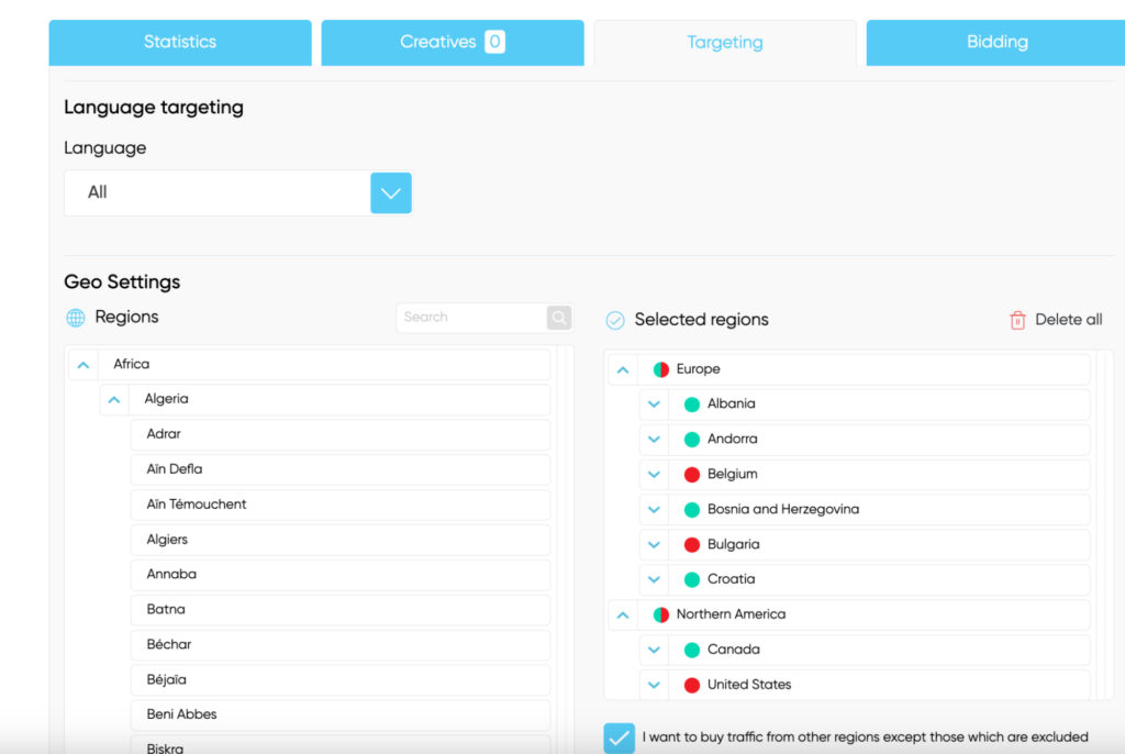 Targeting options at Bitmedia.IO