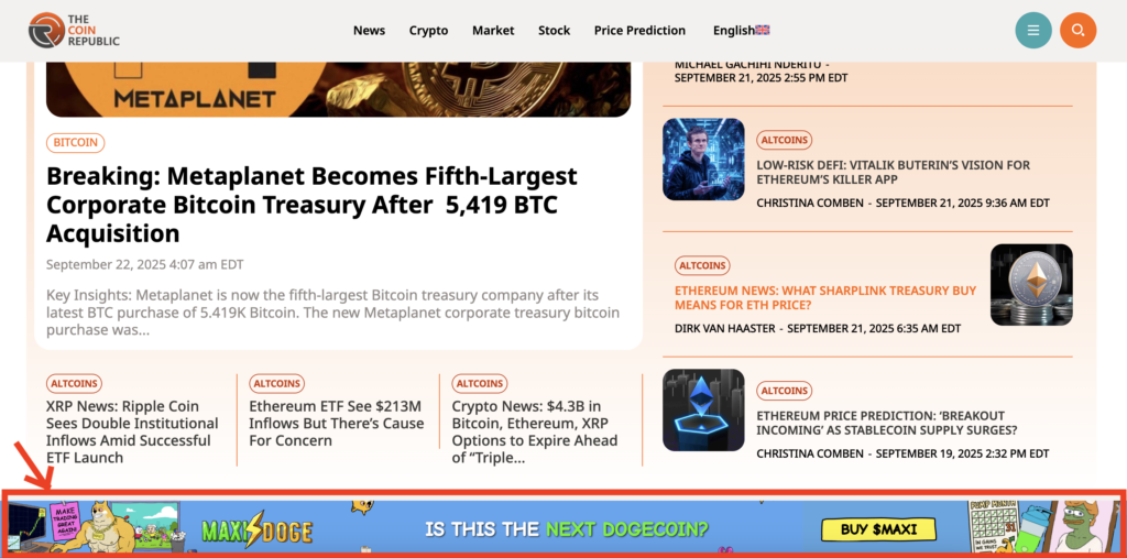 Example of banner ad placement of thecoinrepublic.com