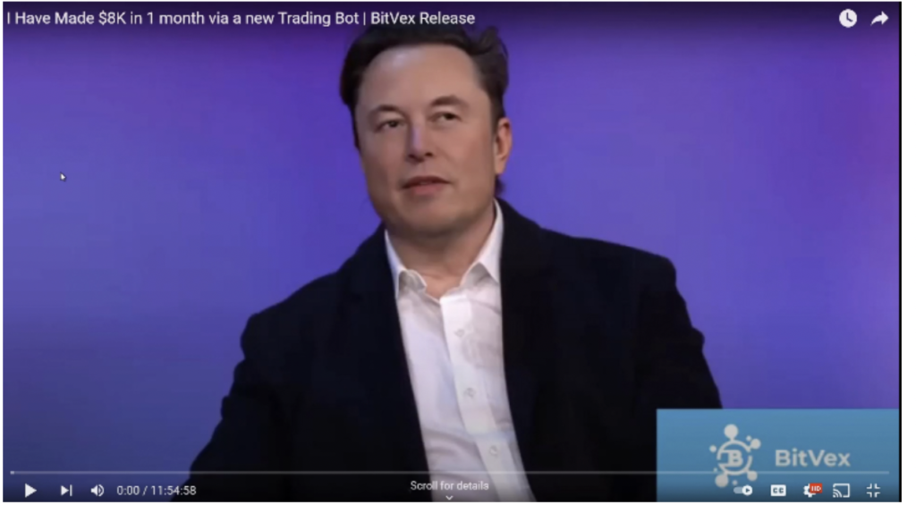 Deep fake video of Elon Musk promoting a crypto scam