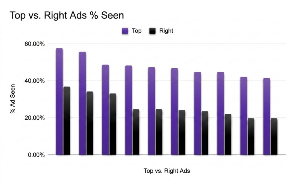 Chart depicting the ten best-performing ads: Top vs. Right            Source: Neurons    