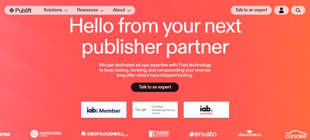 Publift homepage, Source: Publift