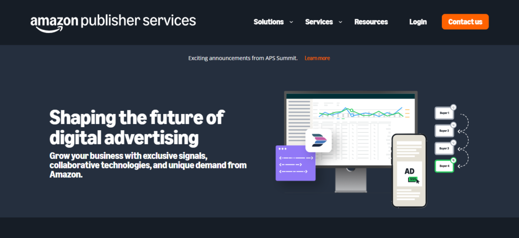 Amazon Publisher Services homepage, Source: Amazon Publisher Services