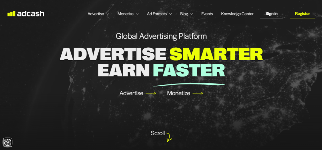 Adcash homepage, Source: Adcash