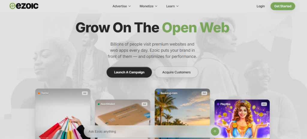 Ezoic homepage, Source: Ezoic